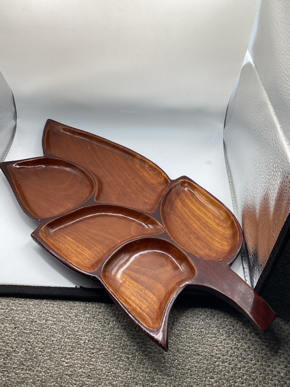 MCM Monkey Pod Leaf-Shaped Serving Tray
